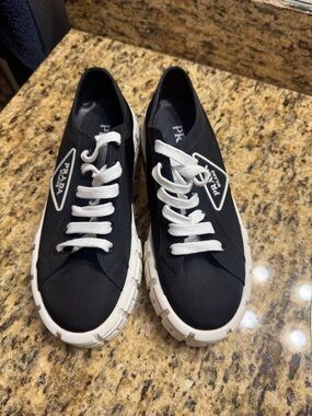 Prada Black Canvas Lace-Up Sneakers